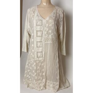 Johnny Was 4 Love and Liberty Crochet Eyelet Tunic Blouse Top Mini dress? XL